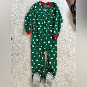 Carters kids size 12 green with red trim holiday fleece footie pajamas